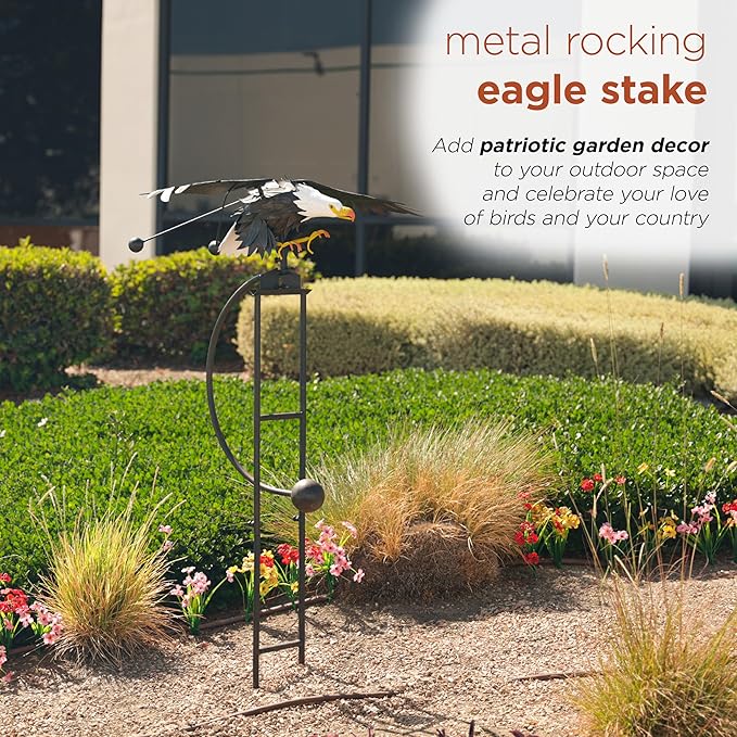 Alpine Corporation - Outdoor Metal Rocking Eagle Garden Stakes - Dynamic Flapping Wings Design, 56-in Tall, Black