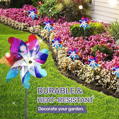 BATTIFE Reflective Pinwheels for Yard and Garden, Pre-Installed Sparkly Blind Birds Pin Wheel, Scare Birds & Animal Away Wind Spinner, 10 Pack (Colorful)