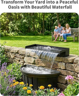 POPOSOAP 24inch Pond Waterfall Spillway with Filter Box & 1600GPH Pump, Self-Circulating Water Feature with LED Lights, Pondless Waterfall for Garden Backyard Courtyard Landscape Decoration-P7665