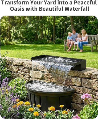 POPOSOAP 24inch Pond Waterfall Spillway with Filter Box & 1600GPH Pump, Self-Circulating Water Feature with LED Lights, Pondless Waterfall for Garden Backyard Courtyard Landscape Decoration-P7665