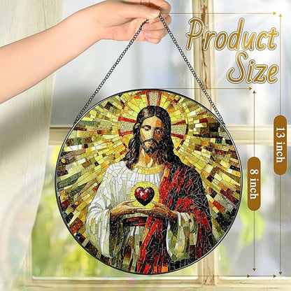 8-Inch Jesus Christian Suncatcher Ornament, Stained Glass Window Hanging & Christian Christmas Ornament, Religious Home Decor — Gift for Christians, Gifts for Christmas & Holidays, Religious Gifts