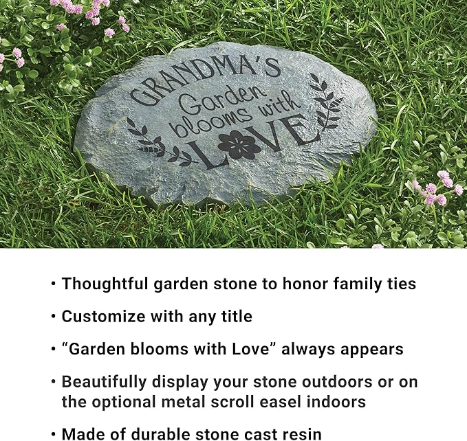Let's Make Memories Personalized Blooms with Love Garden Large Garden Stones – for Mom/Kids or Grandma/Grandkids – Customize with Title & Names