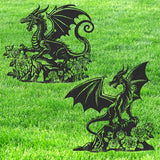Dragon Decor Garden Stakes - 2 Pcs Metal Yard Art Statues Waterproof Outside Dragons Silhouette Decoration Patio Lawn Backyard Walkway Sign Christmas New Year Birthday Gifts for Women Mom
