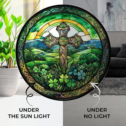 Irish Cross Suncatchers for Windows,6.3” Stained Glass Window Hangings,Hand-Painted Glass Panel Perfect for Home Décor