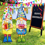 Umigy 3 Pcs 32 x 10 Inch Happy Birthday Yard Decor Outdoor Gnome Sign with Stakes Gift Boxes Cake Balloon Gnome Garden Sign Outdoor Yard Decor for Birthday Party Lawn Decorations