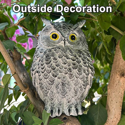 Realistic Owl Statue for Indoor & Outdoor Decoration, Effective Birds Deterrent for Garden, Patio, Yard, and Fake Owl Home Decor, Suitable for Outside Decor (Gray)