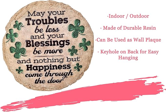 Spoontiques St Patrick's Day May Your Troubles Stepping Stone - Decorative Garden Stone for Yard, Patio, Garden or Walkway - Outdoor or Indoor Home Decor