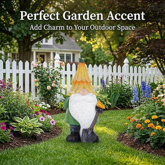 Topadorn Garden Gnome Outdoor Gnome Statue Resin Sculpture Outdoor Figurine with Yellow Hat for Garden Decoration, 11 Inch