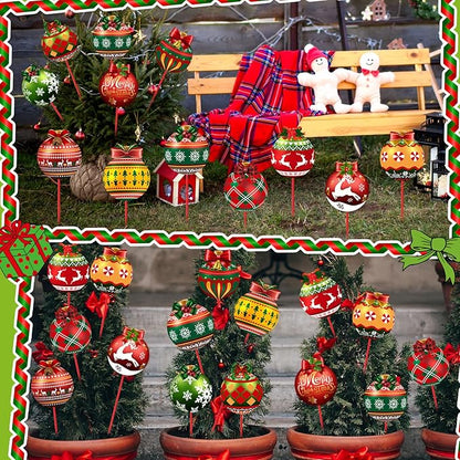 Zonon 12pcs Winter Garden Decorations Winter Snowflake Metal Planter Stakes for Patio Lawn Planter Pot Xmas Nutcracker Gingerbread Yard Stake Signs Outdoor Lawn Decor Party Favor(Ball)