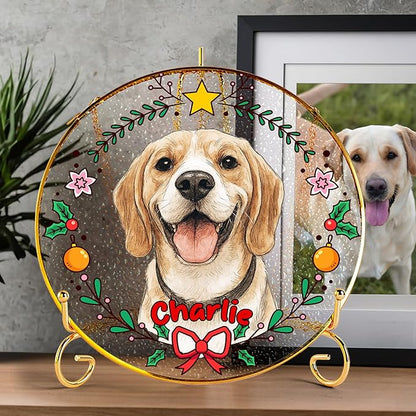 Custom Pet Portrait Stained Glass Window Hanging, Picture Decoration Suncatcher for Dog, Cat, Horse, Bird Keepsake Bereavement Gift from Photo, Rainbow Bridge Dog Memorial Gifts for Pet Lovers