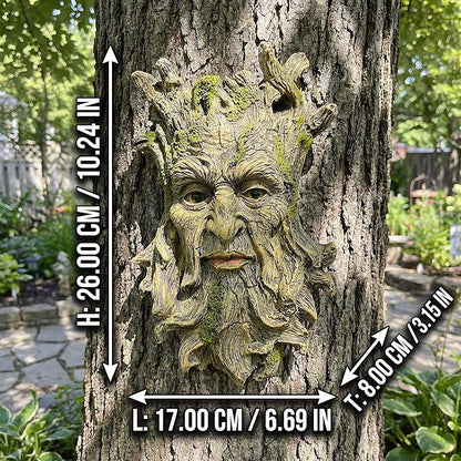 10.3" Whimsical Tree Face Sculpture, Garden Peeker Statue, Outdoor Trunk Tree Huggers Art, Landscape Accent Ornament, Hanging Fairy Elve Figurine for Yard Art, Trees Decor Wall Mounted Statues