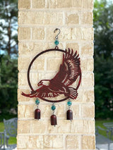 Wind Chime Eagle American Hanging Decor for Outdoor Metal W Glass Rustic Lawn Yard Patriotic 19" x 12"