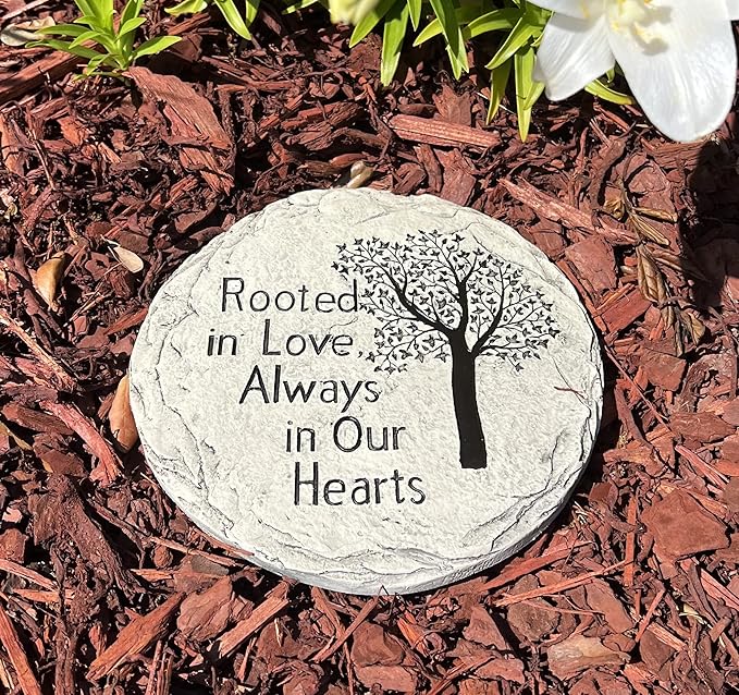 Top Brass Garden Memorial Stepping Stone - Rooted in Love, Always in Our Hearts - Tree of Life
