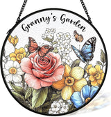 Granny Mothers Day Christmas Birthday Gifts Suncatcher Stained Glass Window from Grandkids for Granny, Grandma Gift Stained Glass Wall Decor, Granny's Garden Catchers Indoor Window,7.9x7.9In