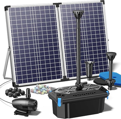 NFESOLAR Pond Filter Fountain with 70W Solar Panel, 660 GPH Water Pump, 10 FT Extension Cord, Solar Fountain Pump with Pond Filter Box Outdoor for Koi Ponds Water Feature Waterfall Pool