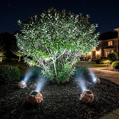 Solar Rock Lights Outdoor – 2 Pack Waterproof LED Landscape Garden Spotlights, Realistic Stone Design, Wireless Solar Powered Pathway Lights for Yard, Walkway, Patio & Lawn Decoration (Auto On/Off)