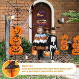 Halloween Metal Pumpkin Yard Stakes, Stackable Pumpkin Signs Garden Stake with Witch Door Hanging, Outdoor Halloween Decorations for Lawn Party (Set of 3, Style B)