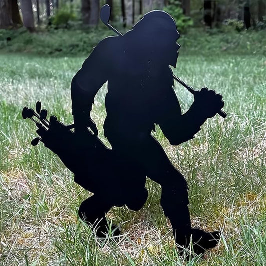 2025 Funny Bigfoot Garden Stake Metal Sign Art Yard Animal Decoration, Various Metal Sasquatch Black Big Foot Sculpture Outdoor Silhouette Statues for Garden Yard Patio Lawn (Golfing)