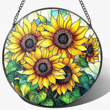 Stained Glass Window Hanging, 8 Inch Sunflower Stained Glass Suncatcher, Suncatchers for Windows Hanging, Home Decor for Window, Teacher Gift, Birthday Gift, Sunflower Gifts for Women, Friend