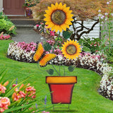 pearlstar Sunflower Decorative Garden Stake 44 Inches Large Metal Art Outdoor Yard Decor Flower Pot Design for Outside Garden Lawn Patio Proch Ornaments,Butterfly