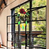 Stained Glass Suncatcher, Sunflower and Ladybug Window Hanging, 20 x 8 inches, Hand-Painted (Style 1)