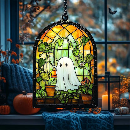 Cute Ghost Plant Acrylic Suncatcher Boo Sun Catchers Indoor Windown Suncatchers for Windows Hanging Christmas Suncatchers Window Decor Outdoor