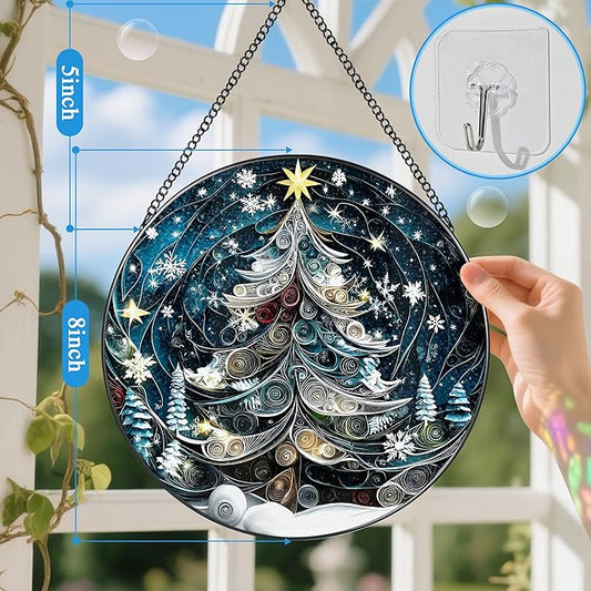 8-Inch Starry Christmas Tree Suncatcher Ornament: Stained Glass Window Hanging & Decor, Sun Catchers Indoor Window — Gift for Christmas, Holiday Present Idea, Gifts Exchange, Gift Idea