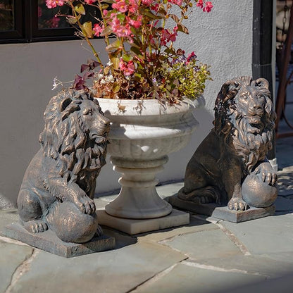 Zaer Ltd. Magnesium Pair of Lion Statues (Outdoor Safe) (27" Tall w/Ball (Set of 2), Aged Bronze (Painted))