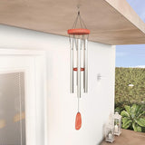 Metal and Wood Wind Chimes - 28-Inch Tuned Metal Chimes - Soothing Tones for Garden, Patio, Porch, or Outdoor Decor by Pure Garden (Silver Finish)