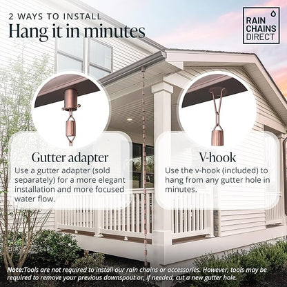 Rain Chains Direct - Scallop Rain Chain - 8.5 FT - Pure Solid Copper - Premium Rain Chains for Gutters