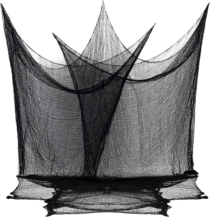 80 x 400 Halloween Decorations Creepy Cloth Indoor Outdoor, Scary Gauze Halloween Party Decorations, Spooky Home Decor Supplies for Table Tree Garden Doorway Haunted House Yard Skeleton (1PCS Black)
