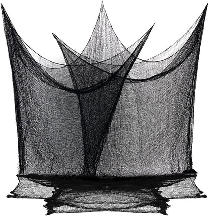 80 x 400 Halloween Decorations Creepy Cloth Indoor Outdoor, Scary Gauze Halloween Party Decorations, Spooky Home Decor Supplies for Table Tree Garden Doorway Haunted House Yard Skeleton (1PCS Black)