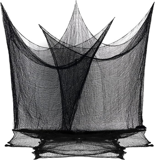 80 x 400 Halloween Decorations Creepy Cloth Indoor Outdoor, Scary Gauze Halloween Party Decorations, Spooky Home Decor Supplies for Table Tree Garden Doorway Haunted House Yard Skeleton (1PCS Black)