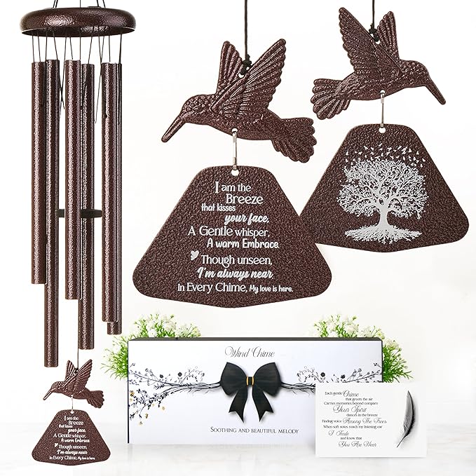 32 Inch Hummingbird Memorial Wind Chimes Outdoor, Sympathy Gifts for Loss of Loved One, Memorial Gifts for Loss of Mom, Sympathy Wind Chimes for Mother, Father, Brother, Sister