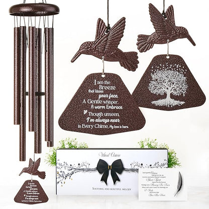 32 Inch Hummingbird Memorial Wind Chimes Outdoor, Sympathy Gifts for Loss of Loved One, Memorial Gifts for Loss of Mom, Sympathy Wind Chimes for Mother, Father, Brother, Sister
