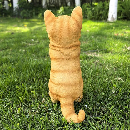 Garden Cat Statue Decorative Outdoor,Fairy Art Yard Décor Figurine for Patio Lawn, Pets Statue Ornaments Patio Lawn Flower Bed (Orange)