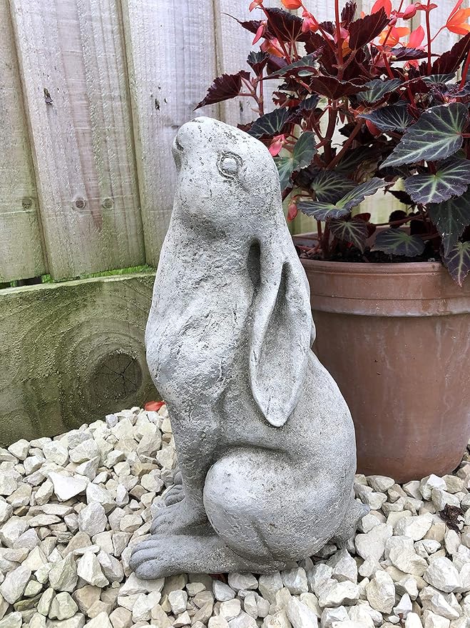 Burgess Home & Garden Rabbit Gazing Hare Stone Statue Animal Bunny Outdoor Decoration Lawn Garden Ornament Made in UK