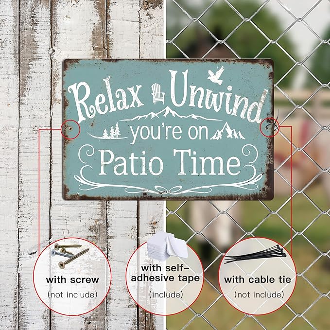 Putuo Decor Funny Patio Signs And Decor Outdoor Home Patio Wall Decor Vintage Relax Unwind You're On Patio Time Tin Signs Patio Signs For Outside Backyard Porch Bar Decor 8x12 Inches