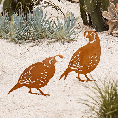 Quail Metal Decor Garden Stakes - Southwestern Desert Decor for Outdoor Yard Art and Quail Accessories