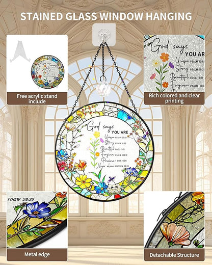 Christian Stained Glass Window Hanging Sun Catcher, Religious Faith for Mom or Grandma, Church Window Decor