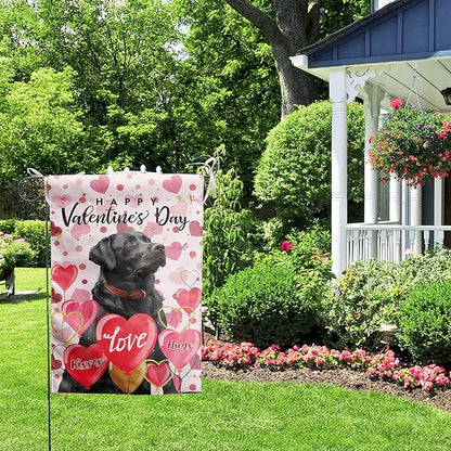 Black Lab Valentine Garden Flag Valentines Day Flags for Outside 12x18 Double Sided Small Yard Flags Labrador Dog Valentine's Day Decor Outdoor Lawn Valentines Banners Front Porch