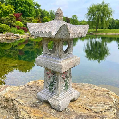 23.6’’High Asian Orchid Pagoda Statue Miniature Tower Lantern Garden Decoration Figurines Outdoor Japanese Decoration Zen Courtyard Landscape