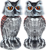 Hausse 2 Pack Fake Owl Decoy Bird Scarecrow Sculpture, Rotating Head Plastic Owl Bird Deterrents, Nature Enemy Horned Pest Repellent for Outdoor Garden Yard