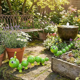2 Pack Green Metal Caterpillar Garden Statues Outdoor Art, Cute Insect Lawn Ornaments for Backyard Patio Decorations, Funny Animal Yard Decor Gifts for Women Mom