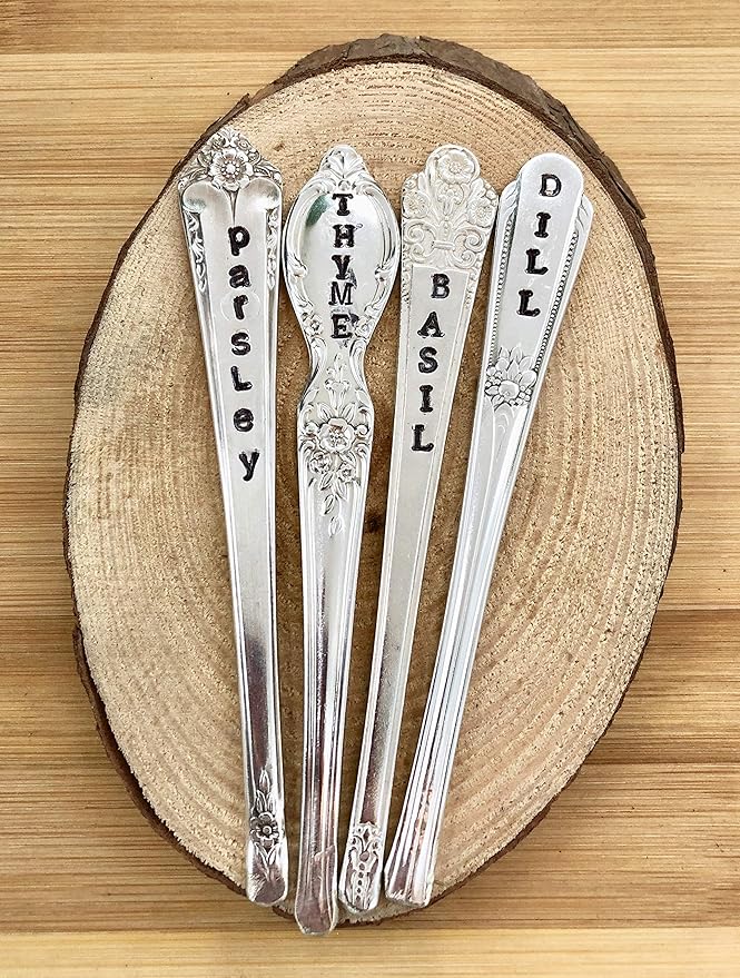 Personalized Herb Markers, Set of 4, You Choose Herbs Silver Plate Spoon Handle Plant Labels,