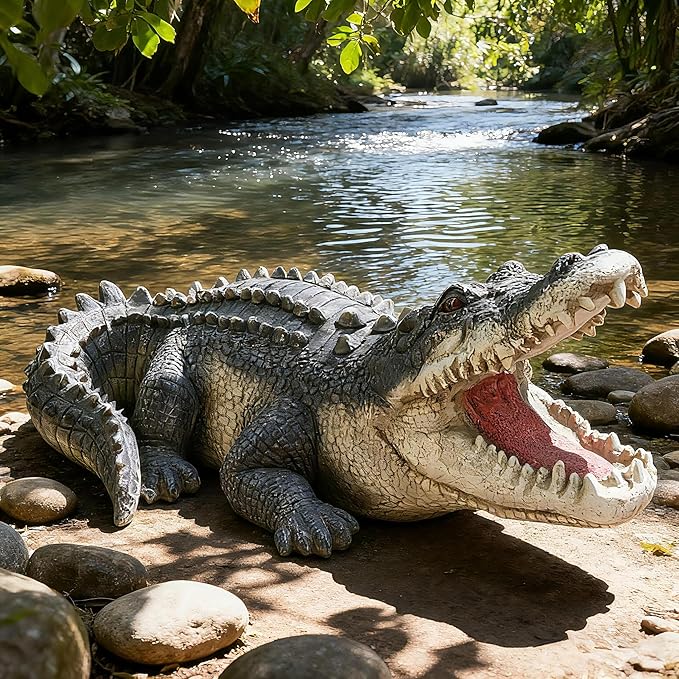 Teaeeno Garden Alligator Outdoor Decor,Crocodile Sculpture for Stuff Pond Decor,Florida Alligator Sculpture for Yard Art,Realistic Wild Animal,Reptile Figure,Florida Alligator,Perfect for Man