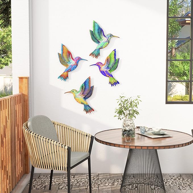 UXZCVIO Metal Cover 4 Hummingbird Garden Art Decoration, Home Garden Courtyard Outdoor Wall Decoration Sculpture