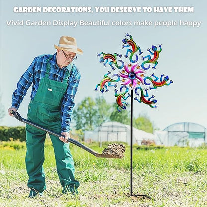VIOYUNS Blue Lizard Wind Spinners Outdoor Decoration, Metal Lizards/Roosters Wind Sculptures & Spinners Yard Art Decor, Windmills Garden Stake Lawn Patio Decor Gifts for Momen Mother (58Inch)