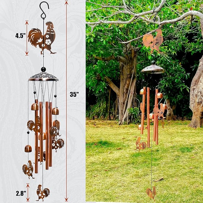 Chicken Wind Chimes for Outside Windchimes Outdoors/Indoors, Home, Lawn, Porch, Yard Decorations,Metal Garden Decor Chicken Wind Chimes Gifts for Women/Men Birthday Gifts Memorial Gift