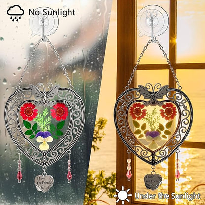 KY&BOSAM Heart Suncatcher-Stained Glass Panles I Love You Mom Sun catchers Hangings for Windows Wind Chime Ornament Mom Gifts - Gifts for Mother`s Day Valentine`s Day Birthday Christmas